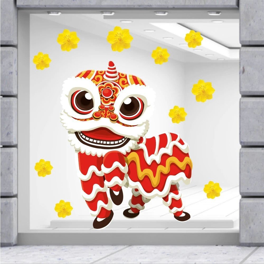Decal trang trí tết lân mừng đón xuân