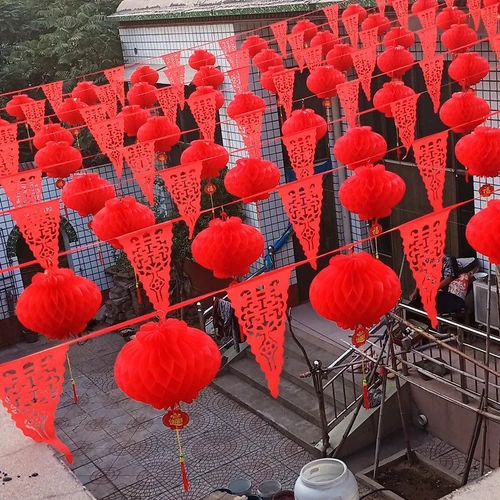 Combo lồng đèn xếp đỏ treo trang trí tết