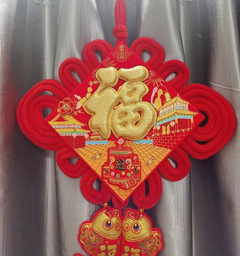 Liễn chữ phúc vàng pháo tết và cá chép lớn trang trí tết - 342