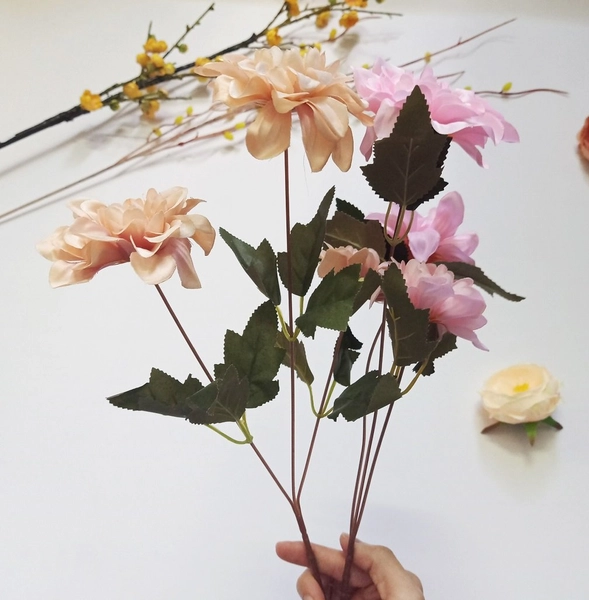 Cành hoa thược dược lụa giả trang trí tết