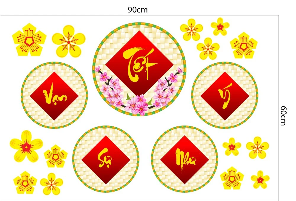Combo Decal Trang Trí Tết Vạn Sự Như Ý Xuân Tấn Tài Tấn Lộc