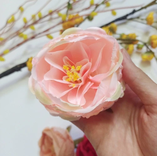 Hoa trà bon lụa giả phụ kiện trang trí tết