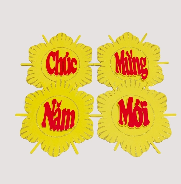 Bộ Chữ Dẻo Chúc mừng năm mới vàng kim tuyến lớn dán cửa kính trang trí tết