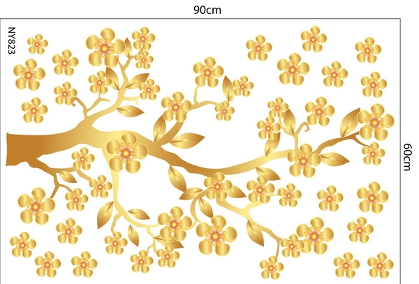 Decal trang trí tết cành mai vàng lấp lánh 4