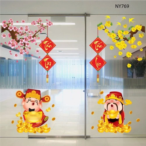 Combo decal trang trí tết 2 ông thần tài