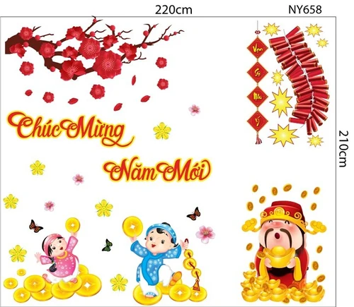 Combo decal trang trí tết Chúc mừng năm mới Nhâm Dần 2022 mẫu 2
