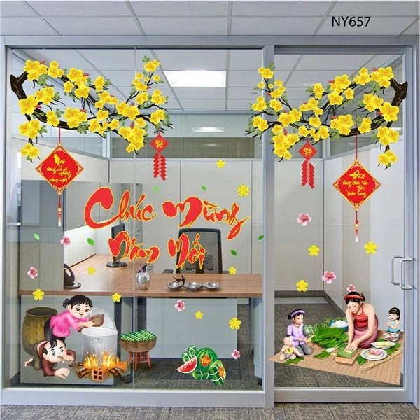 Combo decal trang trí tết Gói Bánh Chưng Ngày Tết