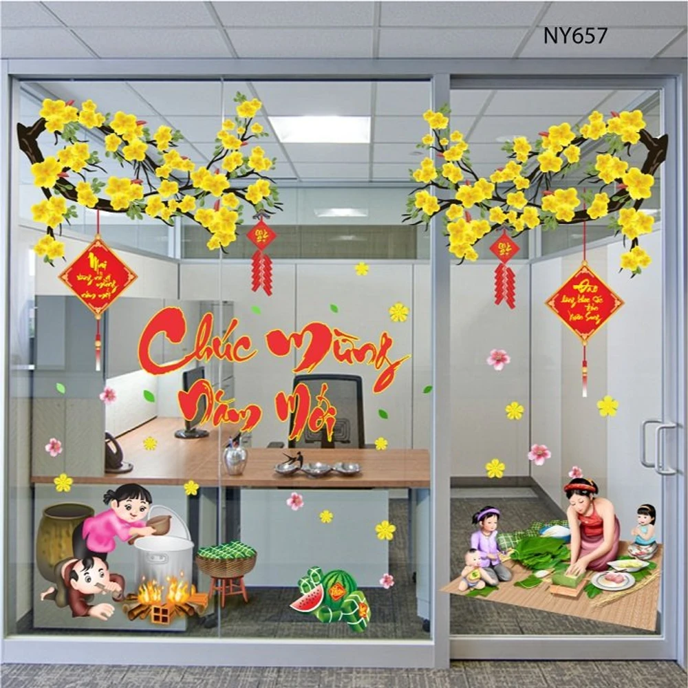 Combo decal trang trí tết Chúc mừng năm mới Nhâm Dần 2022
