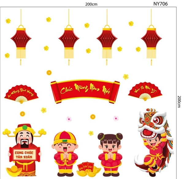 Combo decal trang trí tết cung chúc tân xuân an khang thịnh vượng