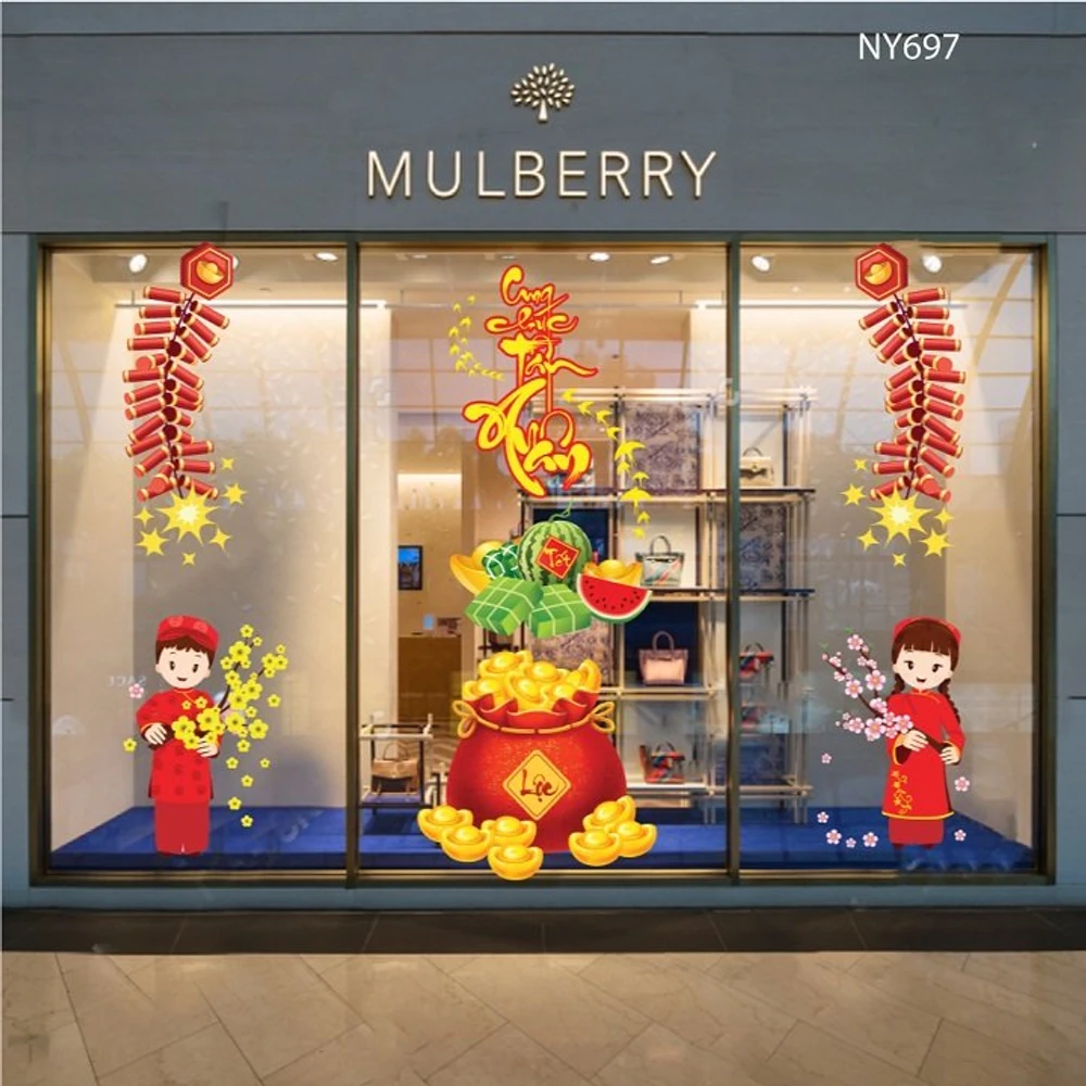 Combo decal trang trí tết cung chúc tân xuân tài lộc gõ cửa