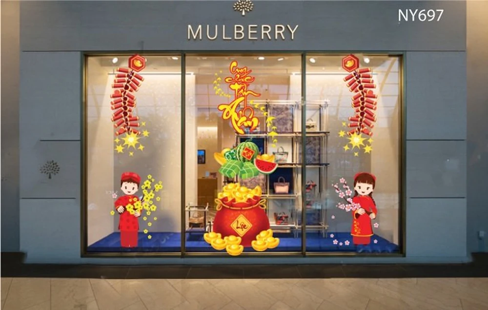 Combo decal trang trí tết cung chúc tân xuân tài lộc gõ cửa