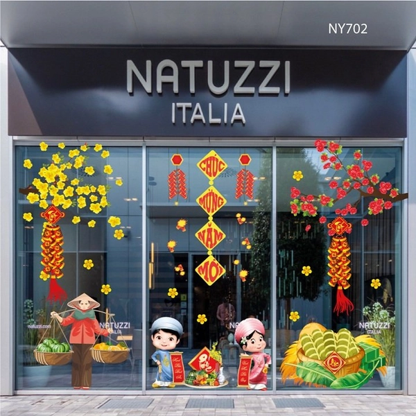 Combo decal trang trí tết mai đào khoe sắc đón xuân sang