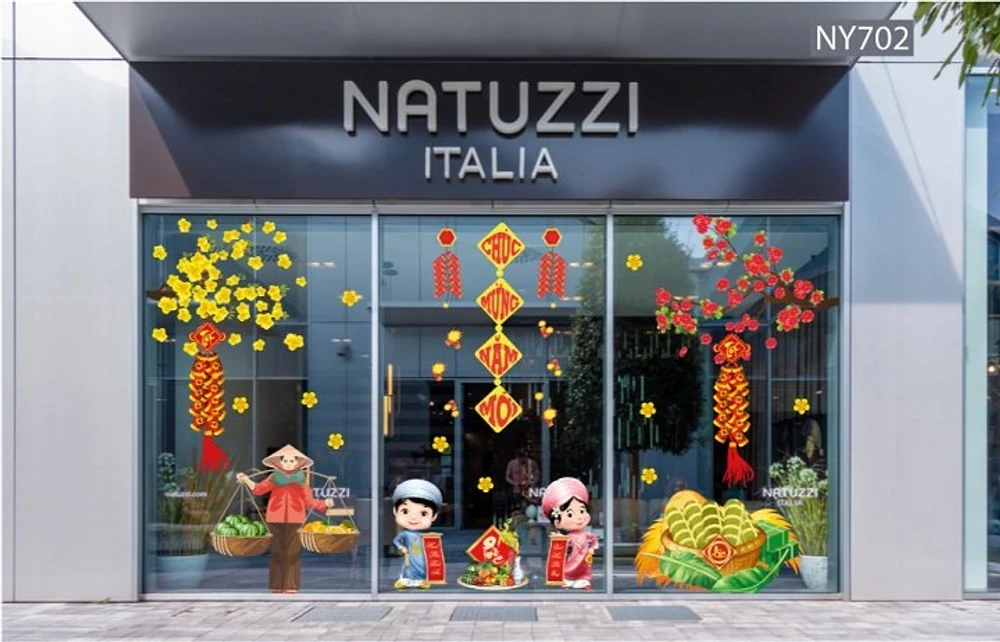 Combo decal trang trí tết mai đào khoe sắc đón xuân sang