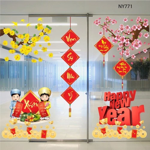 Combo decal trang trí tết mừng xuân 2022