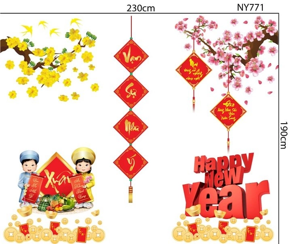 Combo decal trang trí tết mừng xuân