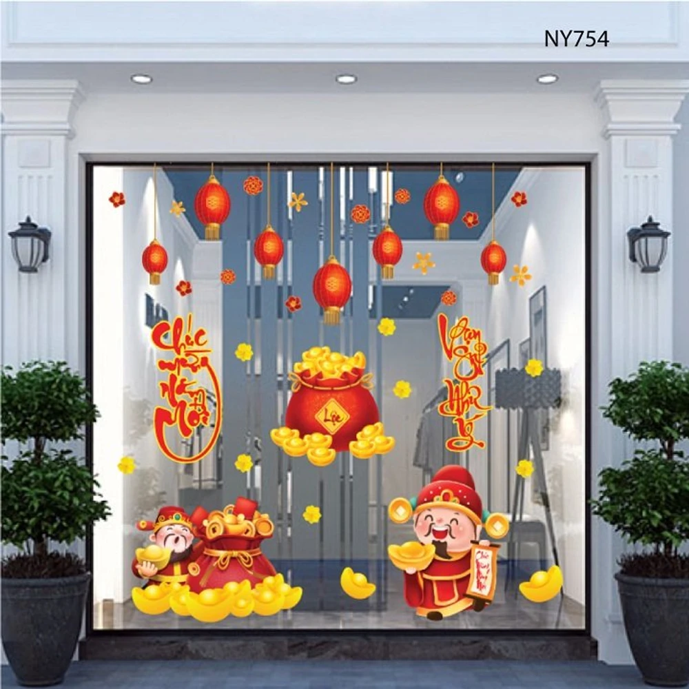 Combo decal trang trí tết thần tài chúc năm mới