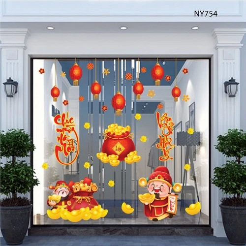 Combo decal trang trí tết thần tài chúc năm mới