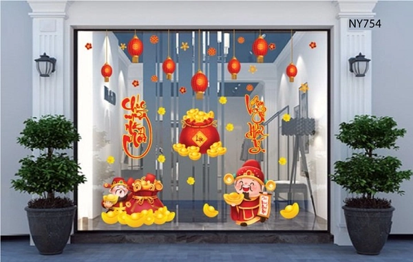 Combo decal trang trí tết thần tài chúc năm mới