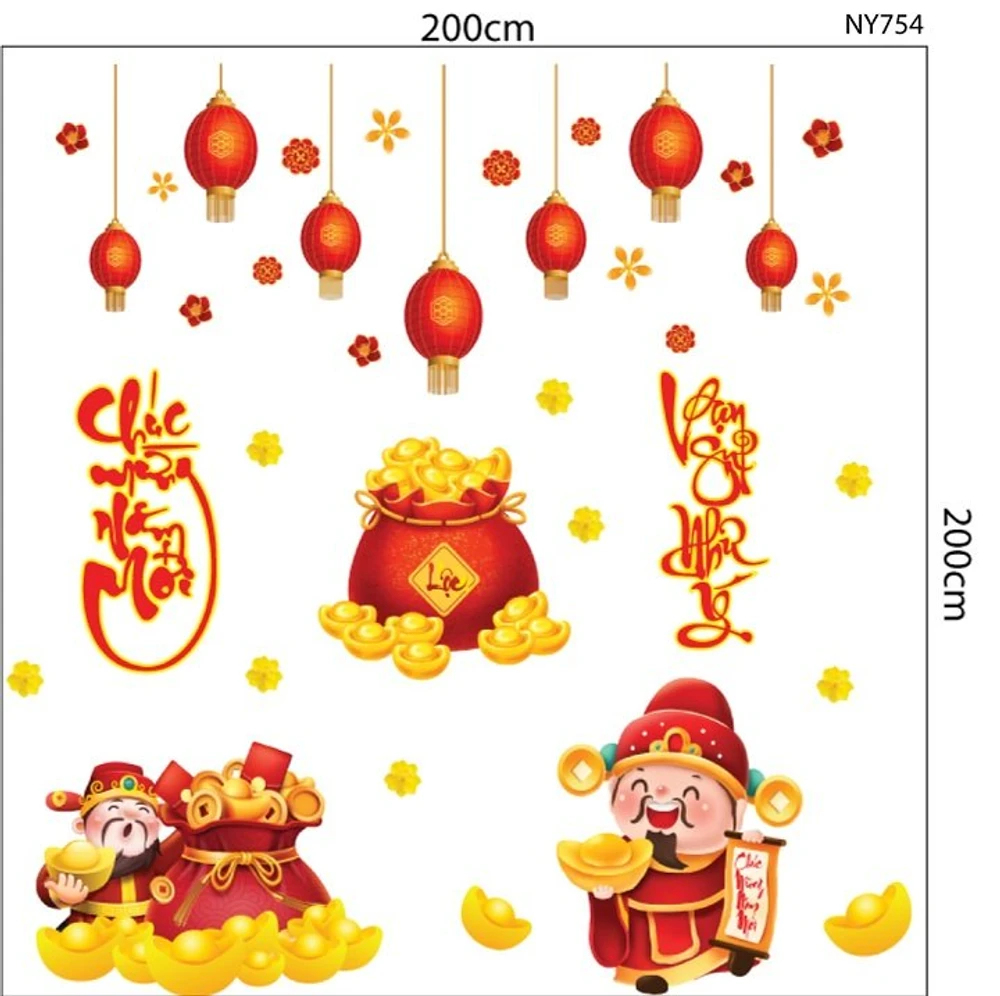 Combo decal trang trí tết thần tài chúc năm mới