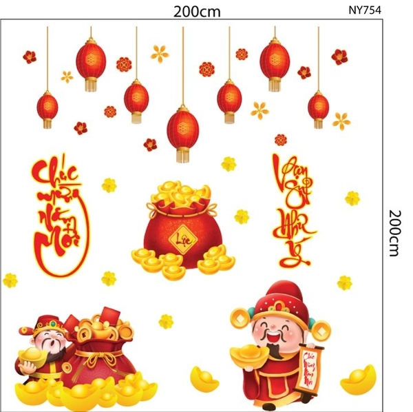 Combo decal trang trí tết thần tài chúc năm mới