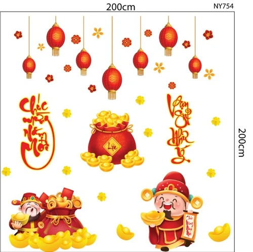 Combo decal trang trí tết thần tài chúc năm mới