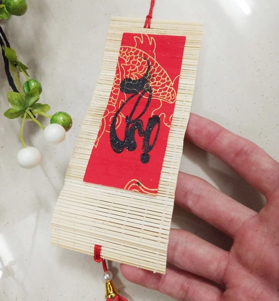 Liễn mành tre chữ Thọ trang trí tết
