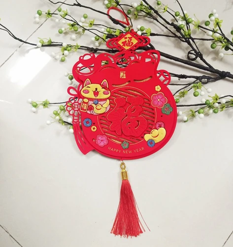 Lộc treo túi vàng nhung đỏ Happy new year trang trí tết