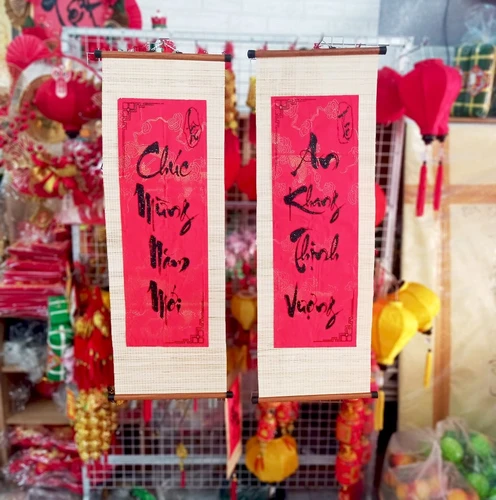 Cặp liễn mành câu đối đỏ Chúc mừng năm mới - An khang thịnh vượng