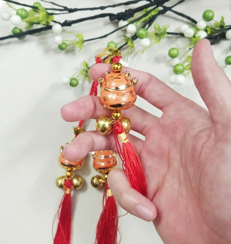 Dây lộc treo mèo thần tài vàng trang trí tết