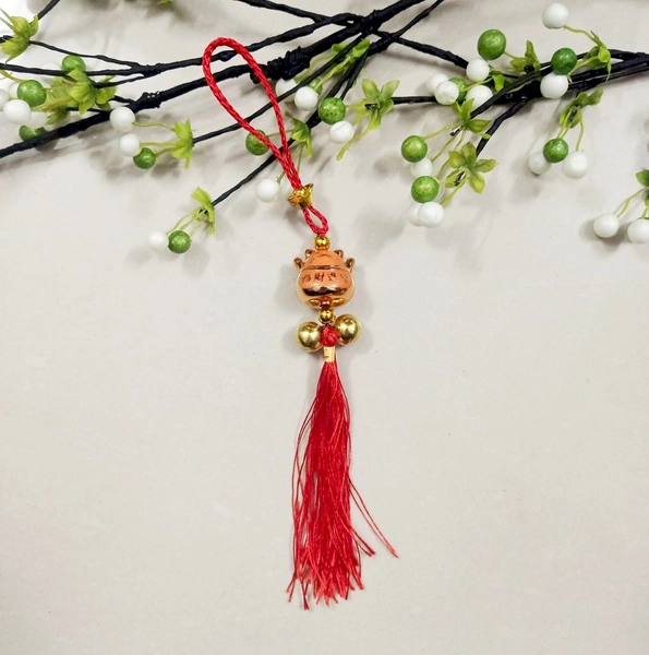 Dây lộc treo mèo thần tài vàng trang trí tết