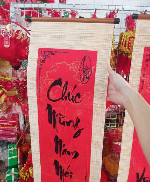 Combo cặp liễn mành thư pháp lớn Chúc mừng năm mới Vạn sự như ý trang trí tết