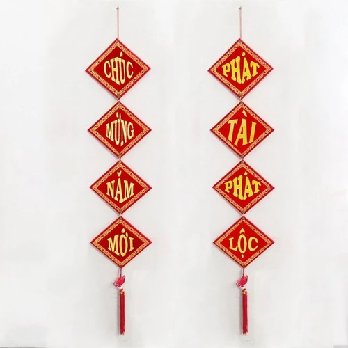 Combo 2 tấm liễn vuông trang trí tết chúc mừng năm mới - phát tài phát lộc