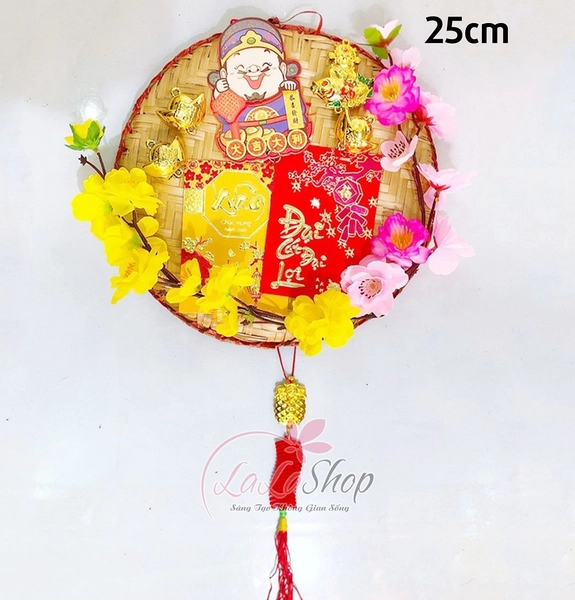 Mẹt thần tài bao lì xì đỏ trang trí tết