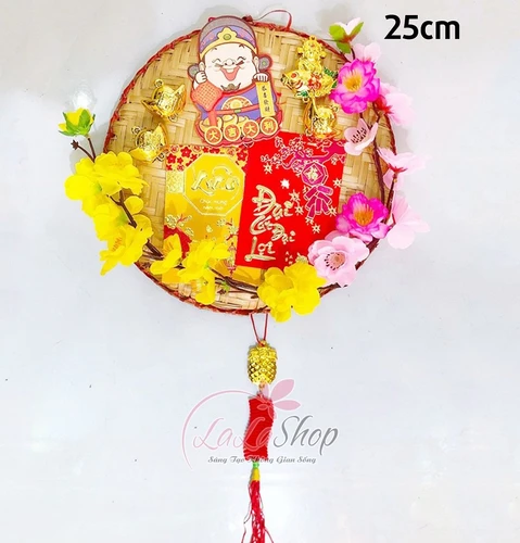 Mẹt thần tài bao lì xì đỏ trang trí tết