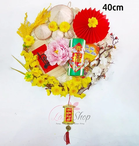 Mẹt tết hoa sắc màu trang trí tết