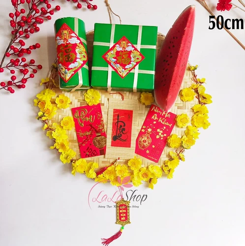 Mẹt bánh chưng bánh tét dưa hấu 50cm trang trí tết