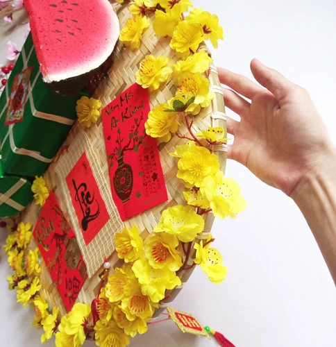 Mẹt bánh chưng bánh tét dưa hấu 50cm trang trí tết