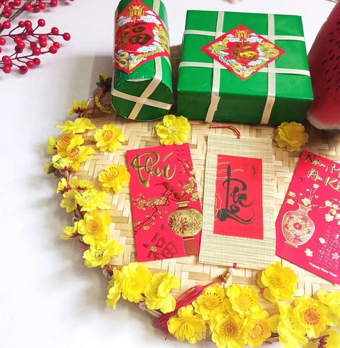 Mẹt bánh chưng bánh tét dưa hấu 50cm trang trí tết