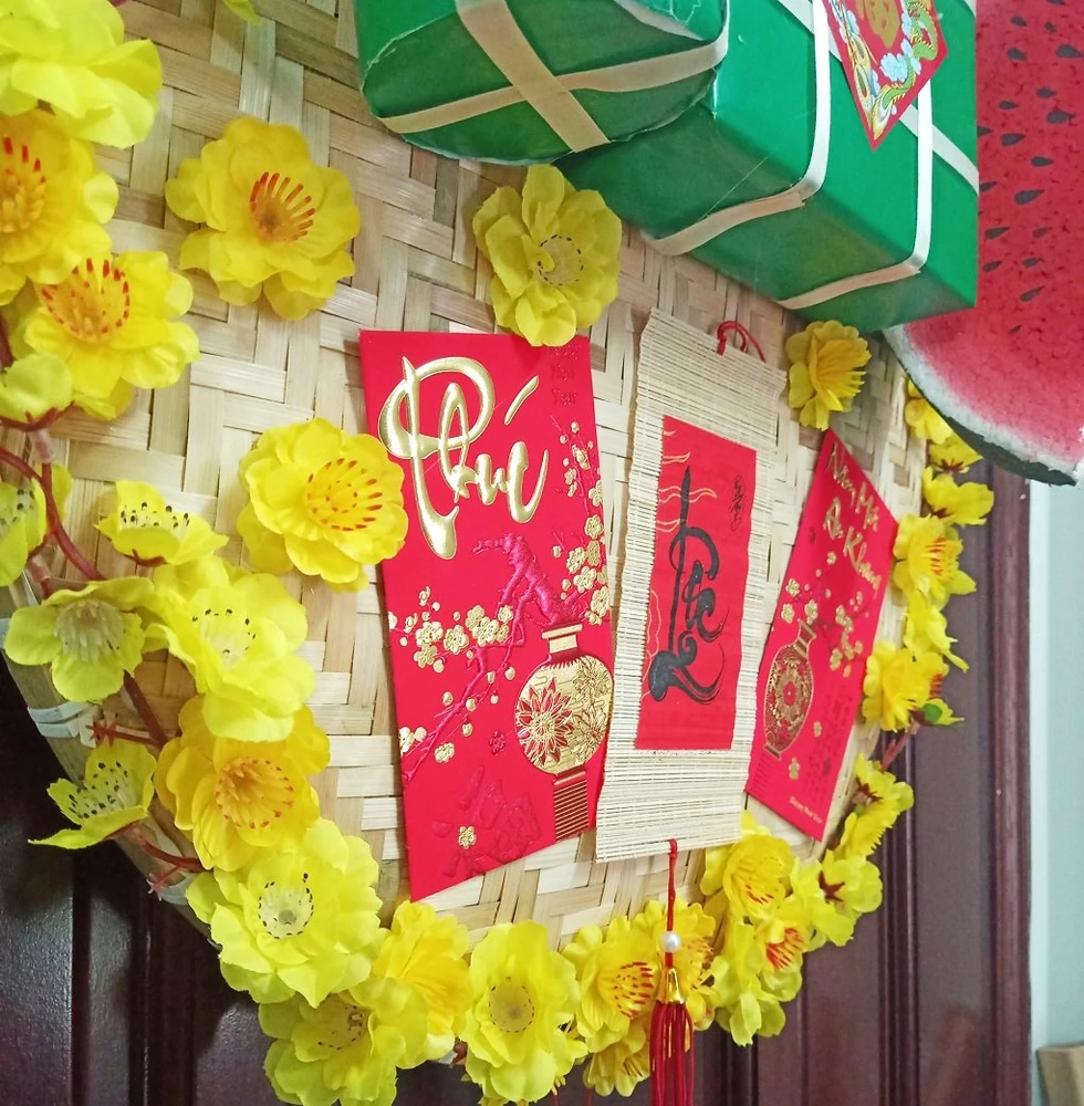 Mẹt bánh chưng bánh tét dưa hấu 50cm trang trí tết