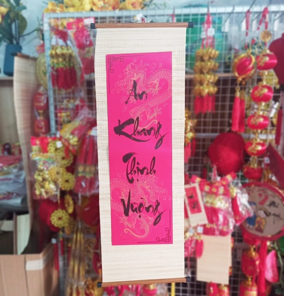 Liễn mành lớn thư pháp đỏ An khang thịnh vượng