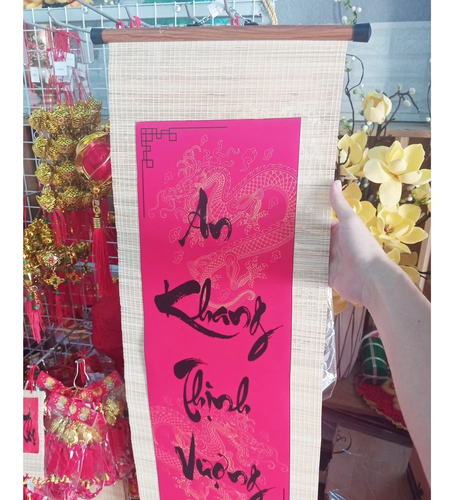 Liễn mành lớn thư pháp đỏ An khang thịnh vượng