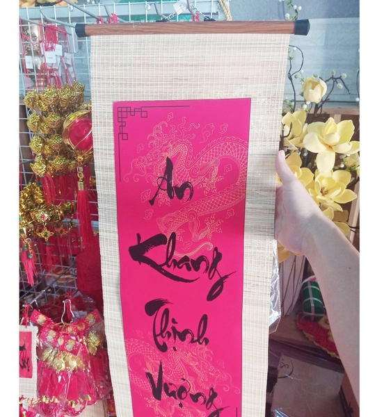 Liễn mành lớn thư pháp đỏ An khang thịnh vượng