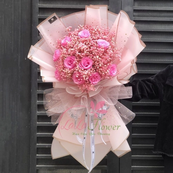 Bó hoa nhũ kim tuyến phối hoa baby khô