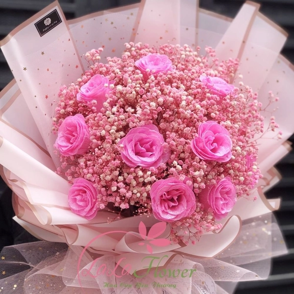 Bó hoa nhũ kim tuyến phối hoa baby khô