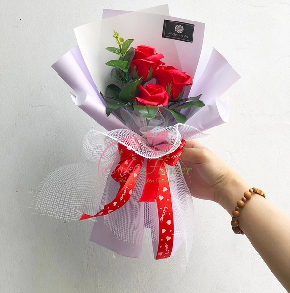 Bó 3 hoa hồng sáp thơm 4 lớp cao cấp tặng kèm thiệp