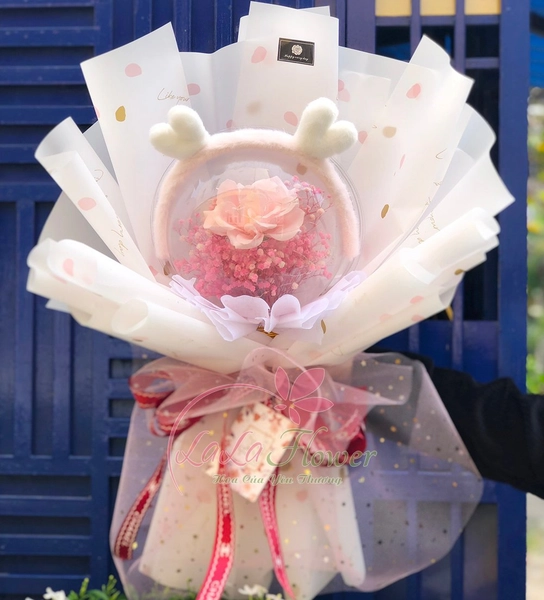 Hoa baby khô sáp thơm bong bóng kèm băng đô và đèn led
