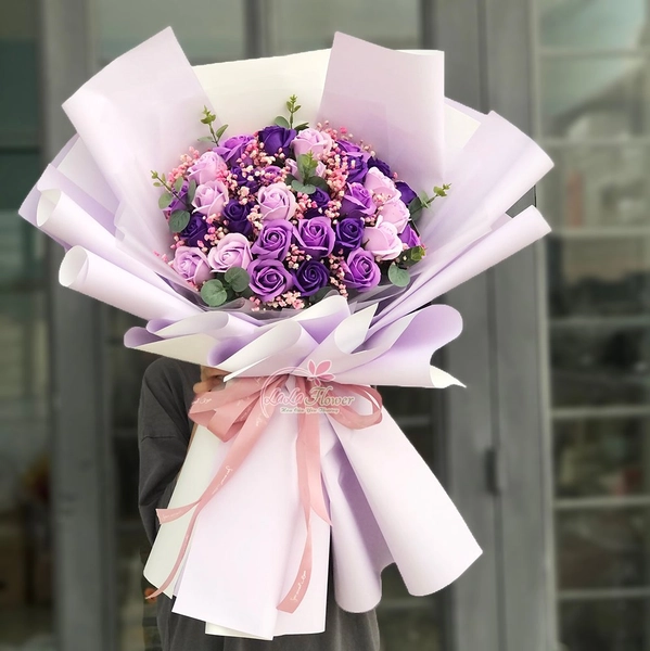 Bó 30 hoa hồng sáp thơm sắc tím hạnh phúc