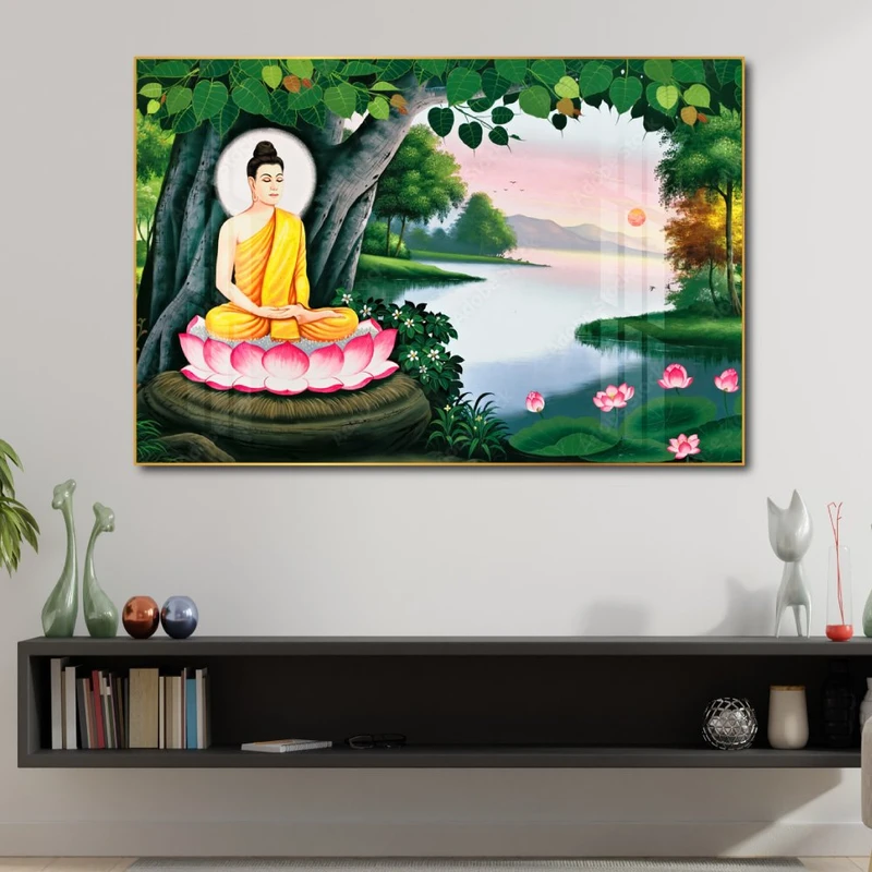 Tranh treo tường Phật Thích Ca trên tòa sen hồng