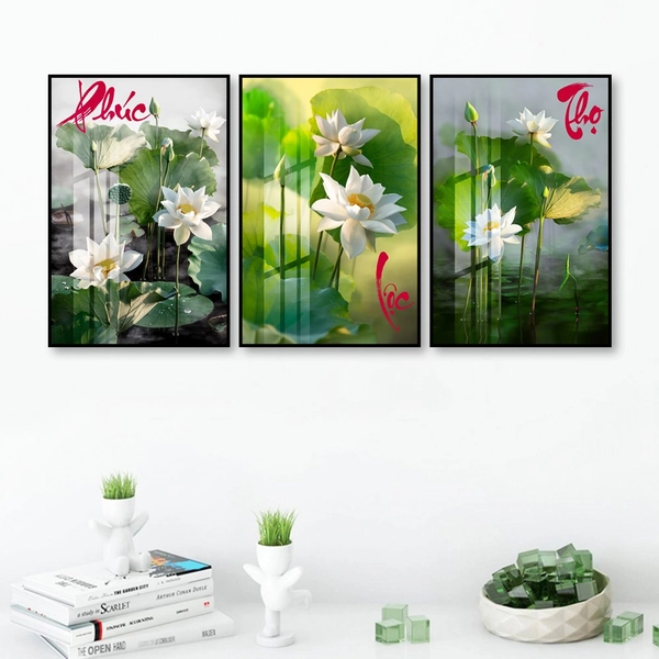 Tranh treo tường sen trắng phúc lộc thọ