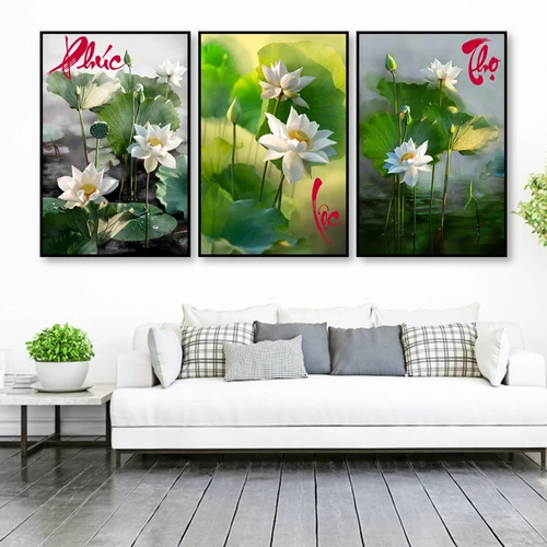 Tranh treo tường sen trắng phúc lộc thọ